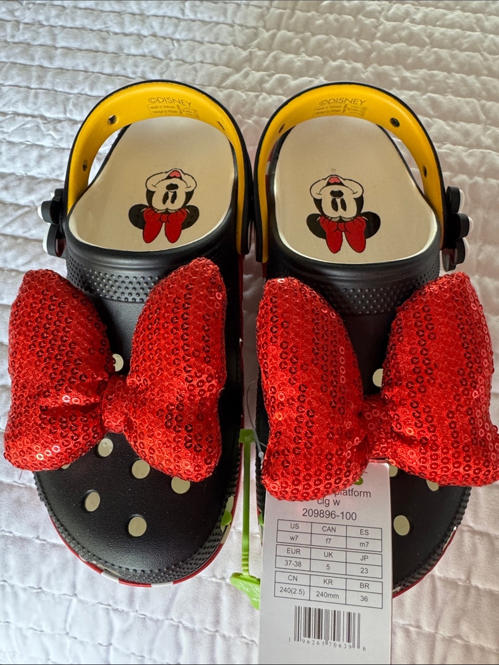Official Disney Minnie Mouse Platform Crocs with Sequin Red Bows - Picture 2 of 14